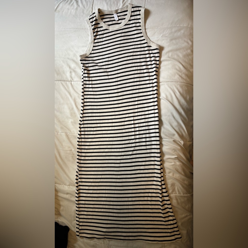 Pinkblush Maternity Black and White Striped Midi Dress